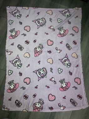Sanrio Lavender Plush Blanket with Pink & White Character Accents
